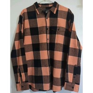 LOST‎ Enterprises Long Sleeve Flannel Button Up Men's Shirt Checked Orange Peach